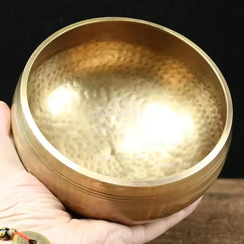 Brass Nepal Handmade Leather Stick Xizang Buddhism Vocaling Bowl Yoga Meditation Singing Bowl Feng Shui Decoration