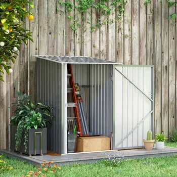 Outsunny 3.3' x 3.4' Outdoor Storage Shed, Galvanized Metal Utility Garden Tool House for Backyard, Bike, Patio, Garage, Lawn 1