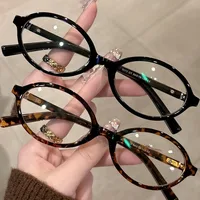 Leopard Print Oval Frame Glasses Women Lovely Anti Blue Light Plain Eyewear Finish Optical Spectacle Computer Clear Glasses Gift 1