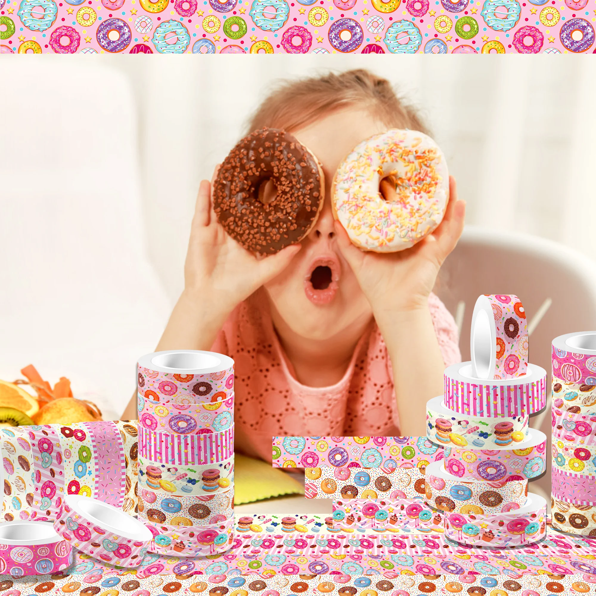 12 Rolls Cartoon Donut Design Paper Washi Tapes Masking Tape Birthday Gift For Girl DIY Handbook Scrapbooking Sticker Label 2