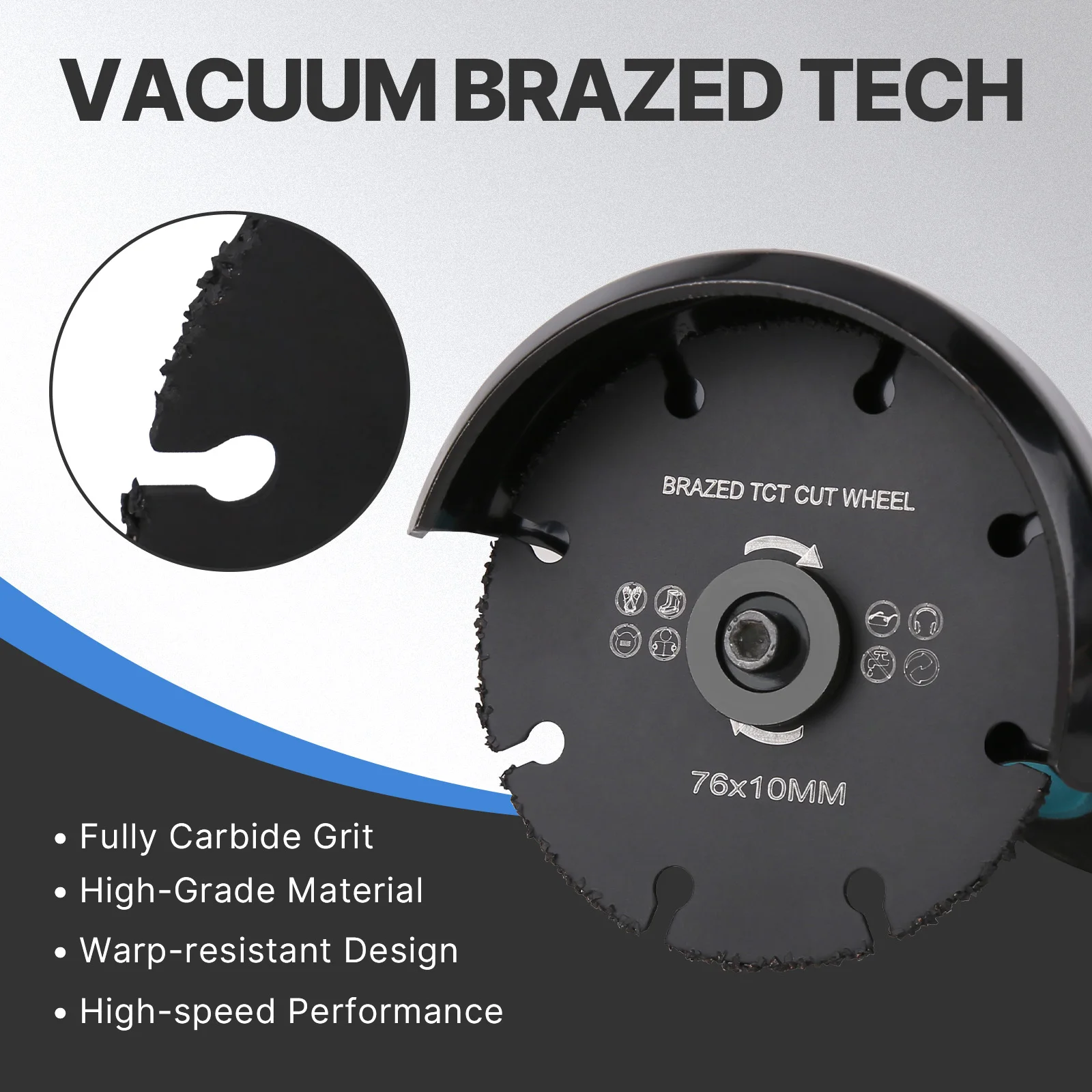 Versery 76mm×10mm 진공 브레이징 초경 원형 톱날 목재 커팅 디스크 앵글 그라인더 목공용 멀티 도구