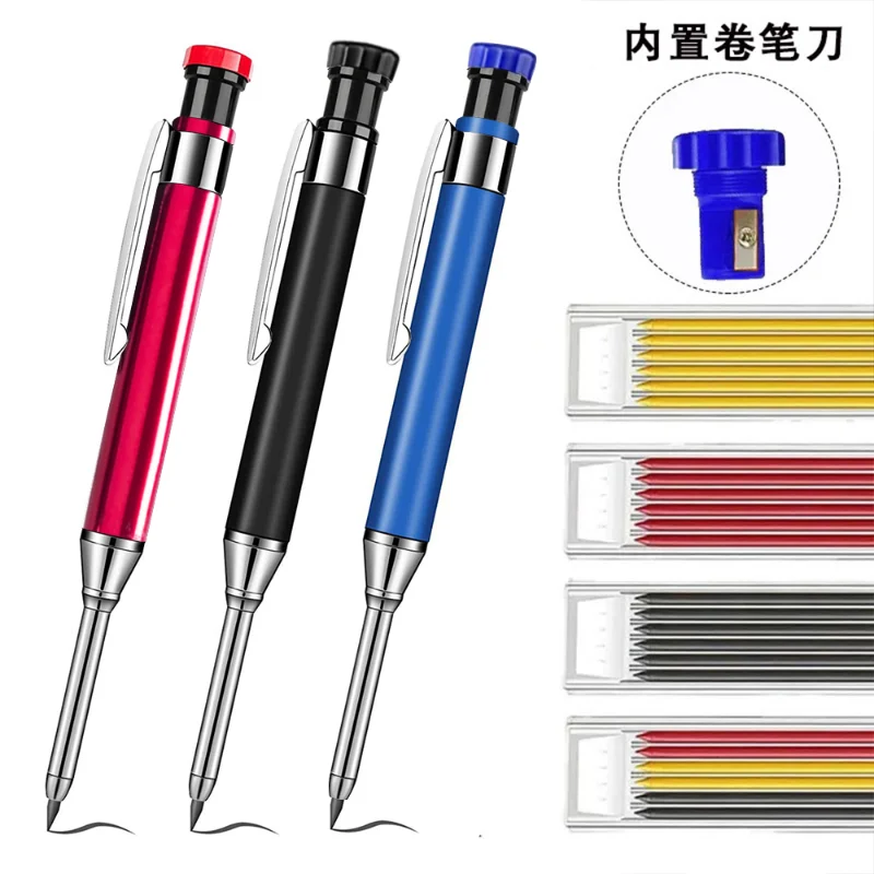 Metal Long Headed Deep Hole Woodworking pencils, Professional Engineering Woodworking pencils, Marking pens, Graphite Refills