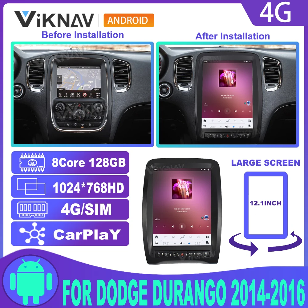 

Android 11 Car Radio For Dodge Durango 2014-2016 wireless Carplay and android auto GPS Navigation 12.1inch LCD Multimedia Player