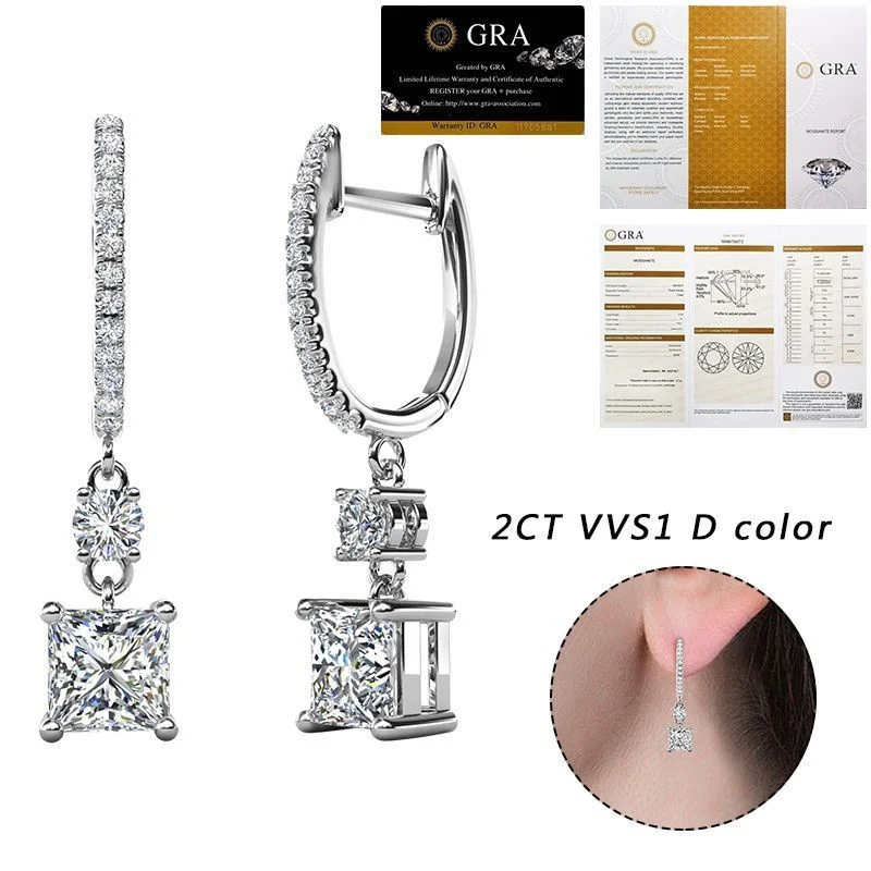 

ME090Lefei Fashion Trend Classic White Moissanite Exquisite Design Dangle Square Earring For Women Silver 925 Party Jewelry Gift