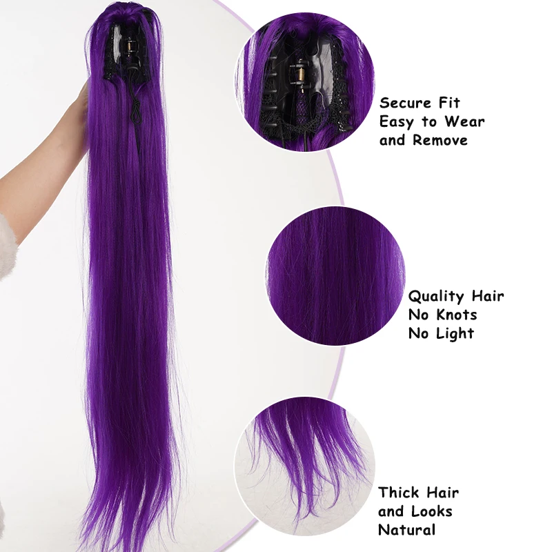 Claw Clip Ponytail Purple 32 inch Long Straight Heat-Resistant Fiber Synthetic Hair Piece, Suitable for Girls' Daily Gatherings