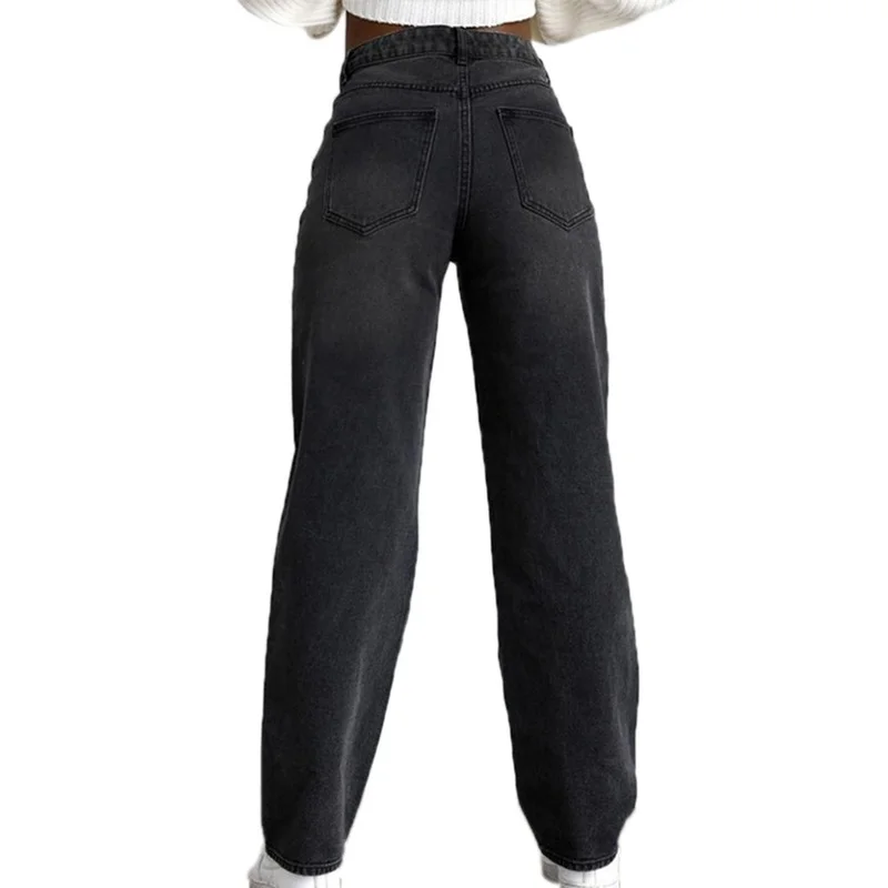 2024 High Waist Ripped Black Pants Women Wear Ragged Black Jeans Fashion Clothing Trendy Casual Long Denim Trousers Boyfriend