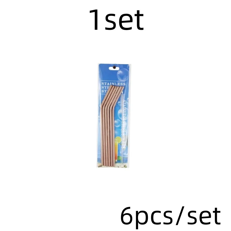 Set of 6 Reusable Stainless Steel Drinking Straws with Cleaning Brush and Carrying Case - Eco-Friendly Party and Bar Accessory