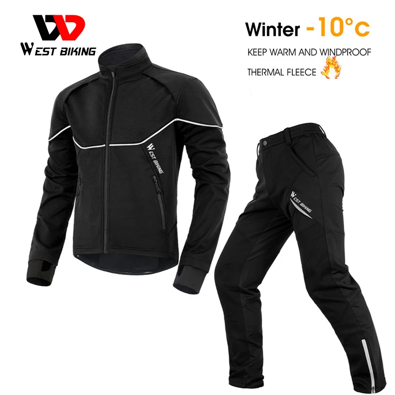 

Winter Men's Cycling Outfit Fleece Warm MTB Jacket Reflective Cycling Sportwear Jerseys Pant Suit Thermal Sport Gear Long Sleeve