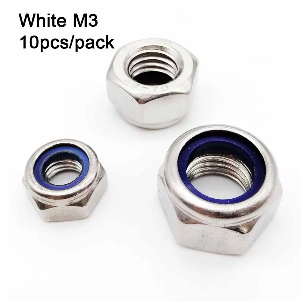 10pcs 304 Stainless Steel Self-locking Nut Hex Nylon M2 M3 M4 M5 M6 Locknut Black Silver Hardware Accessory Insert Lock Nut