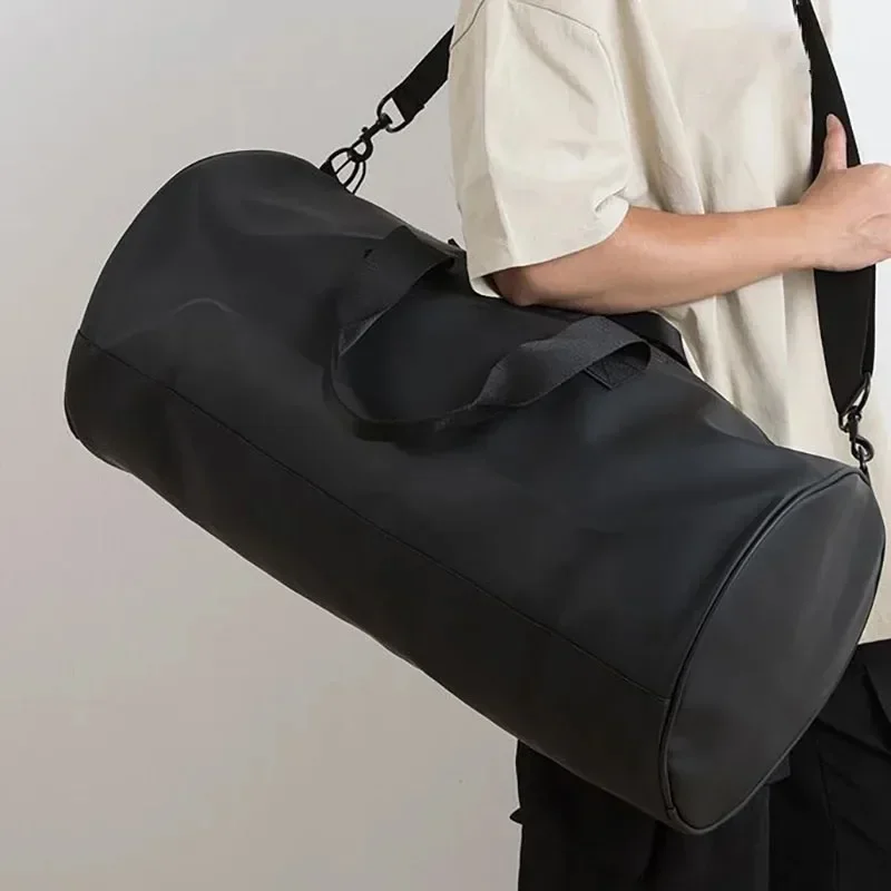 Classic Brand Women's Leather Airport Luggage Bag Large Capacity Cylinder Bag Weekend Handbag Men's Waterproof Travel