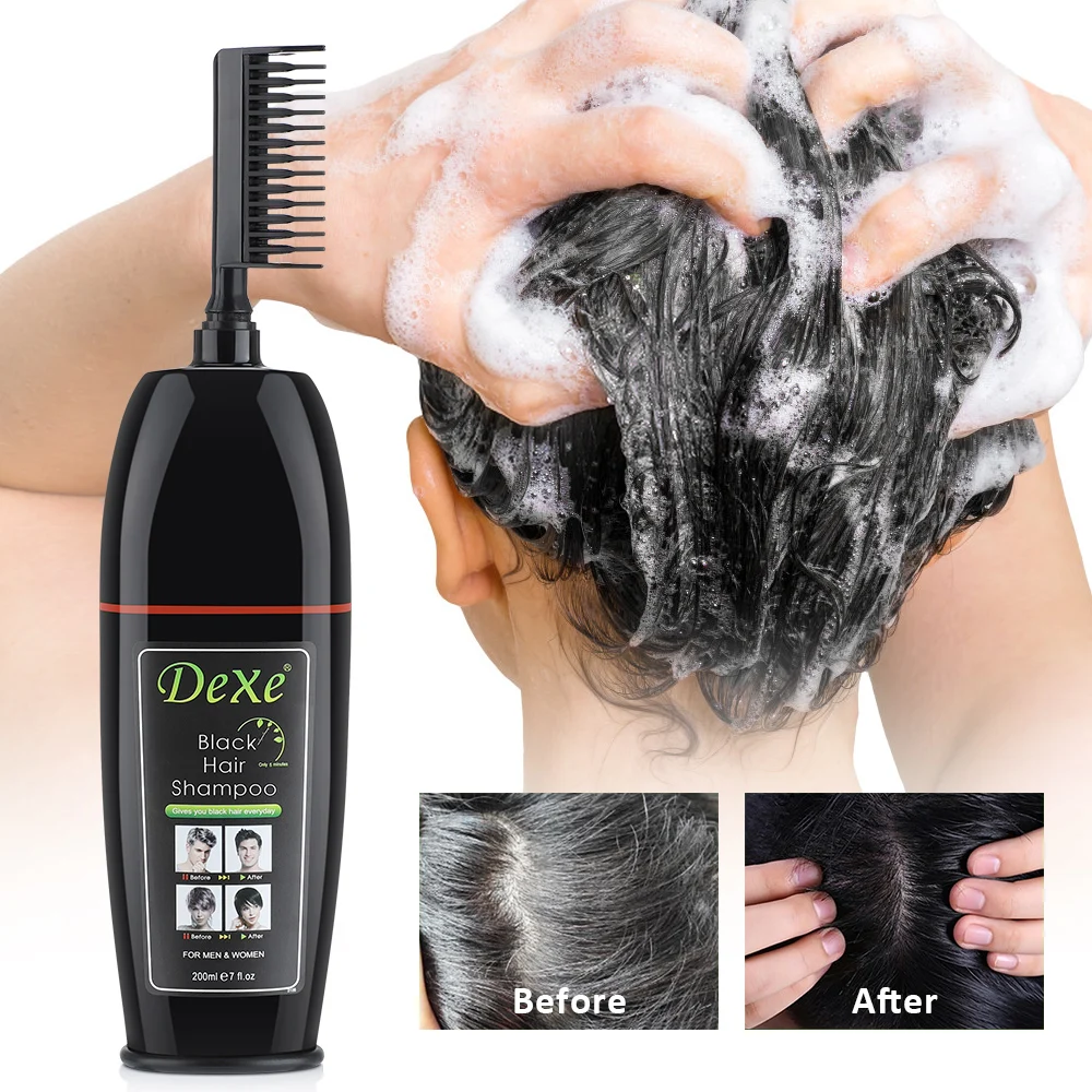 Permanent Black Hair Dye Shampoo 200Ml With Comb Herbal Ingredients Ginseng Ginger Ganoderma Lucidum Cover Grey |