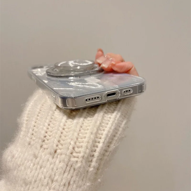Glitter Round Grip Magnetic Holder Laser Lining Phone Case with Magsafe Compatibility