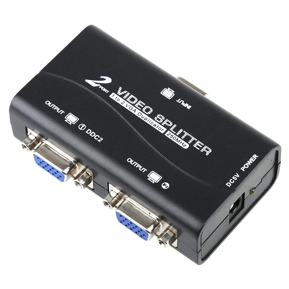 Portable 1 PC to 2 Monitor Video Splitter Adapter VGA Splitter Duplicator USB cable
