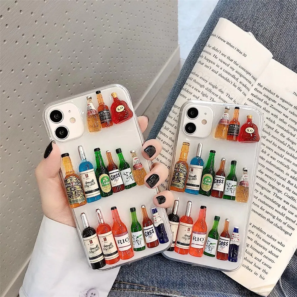 Creative 3D Stereo Wine Bottle Phone Cases For iPhone 11 12 13 14 Pro Max Mini 7 8 Plus X XS XR SE Protective Cover Accessories