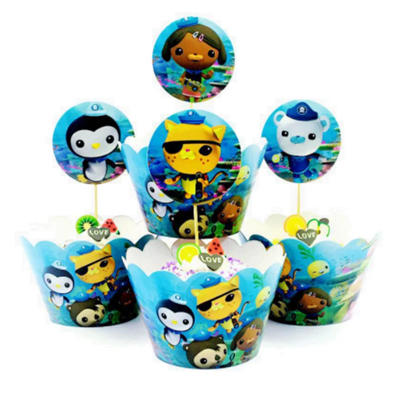 24Pc/Set The  Octonauts   Cupcake Wrappers Cake Topper Party Decoration Supplies