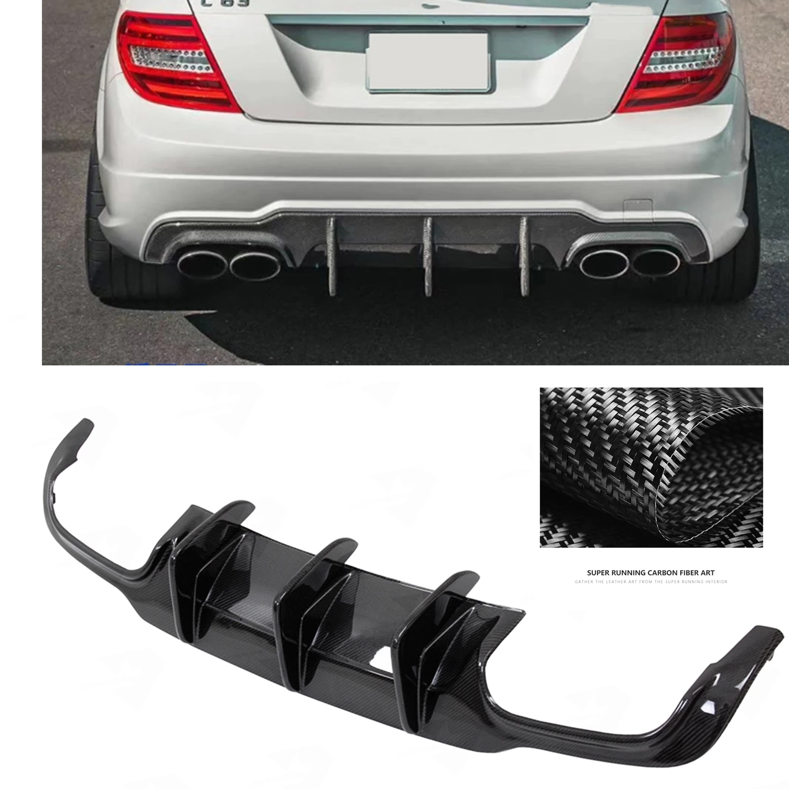 

Rear Bumper Diffuser Lip For Mercedes-Benz W204 C63 AMG 2012-2014 Real Carbon Fiber Car Boot Bracket Splitter Spoiler Plate Trim