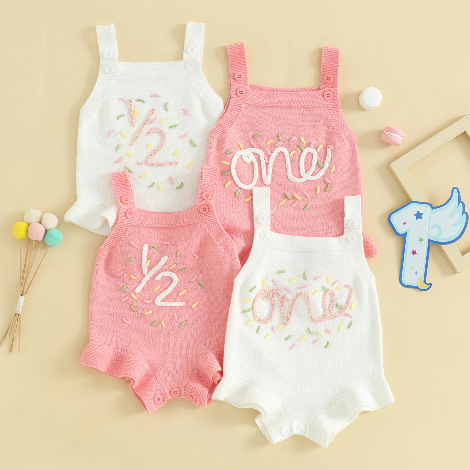Summer Infant Baby Girls Autumn Winter Bodysuit Sleeveless Number Letter Embroidery Sweater Jumpsuit Clothes Baby Girls Sweater
