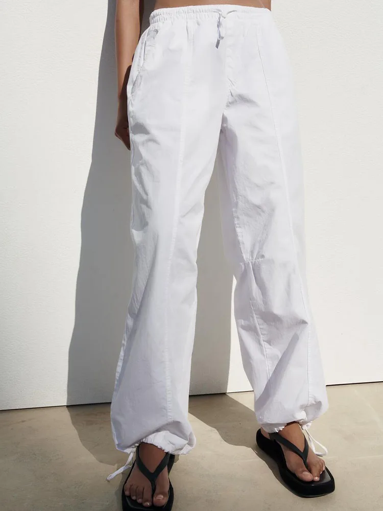 

Women's trousers 2023 summer new style all-match mid-waist casual belted workwear umbrella pants elastic waist straight trousers