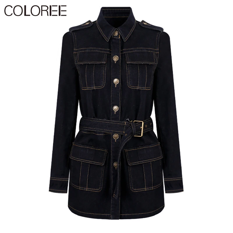 

Brand Designer Clothes Women Luxury Elegant Black Denim Jacket 2023 Korean Fashion Medium Long Chaquetas Para Mujeres