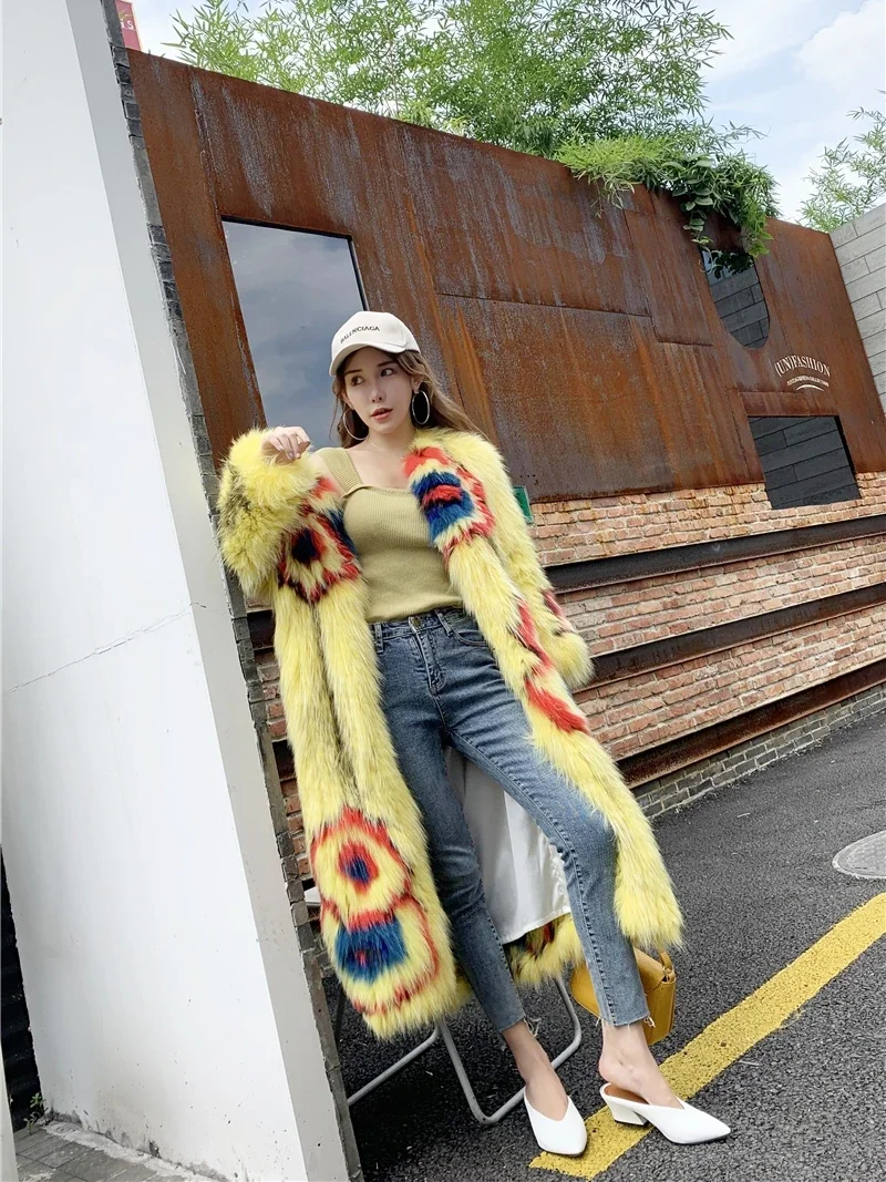 Thick Warm Woven Fox Fur Coat Imported Raccoon Outer Wear Female Long Sleeve Coat Women Winter Jacket Knitted Women's Clothing