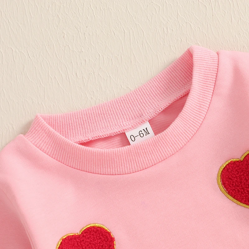 Baby Girl Valentines Sweatshirt Heart Embroidery Long Sleeve Pullovers Autumn Tops for Toddler Cute Clothes Outfit