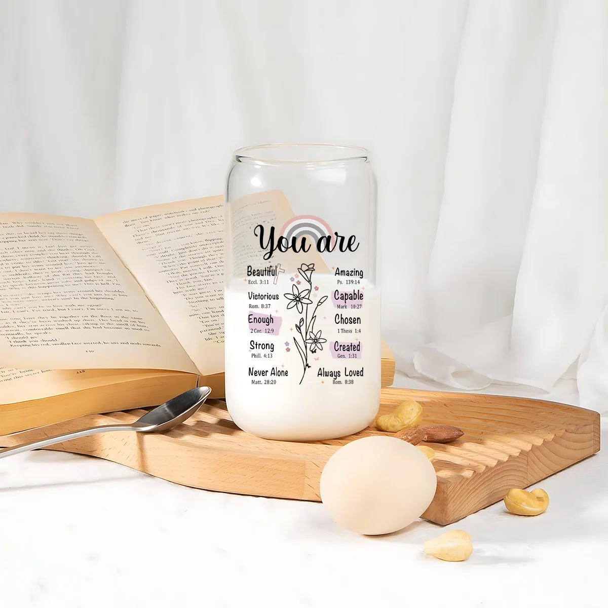 1pc, 16oz Glass Tumbler Set-Perfect Christian Gifts for Women, Includes Straws and Brush-Ideal for Coke, Coffee, Milk Tea
