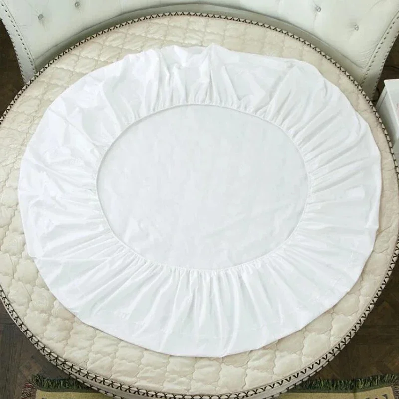 100% Cotton Round Bed Sheet Set Elastic Band Soft Skin Friendly Fitted Sheets Set Elastic Band Bedsheet 3/1 Pcs Mattress Cover 4