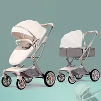 Poussette bébé 2 en 1, landau de luxe, coquille d'œuf bidirectionnelle, panier de couchage pour nouveau-né, cuir PU de paysage haut 3