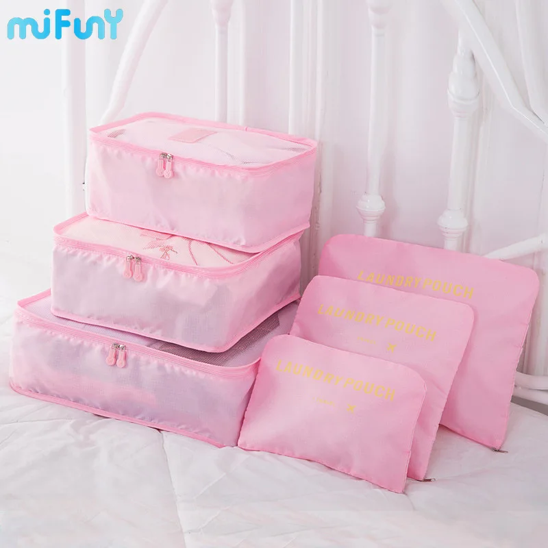 

MiFuny 6-piece Luggage Storage Bag Color of Macaron Cosmetics Toiletries Sorting Organizing Bag Dustproof Luggage Travel Bag Set