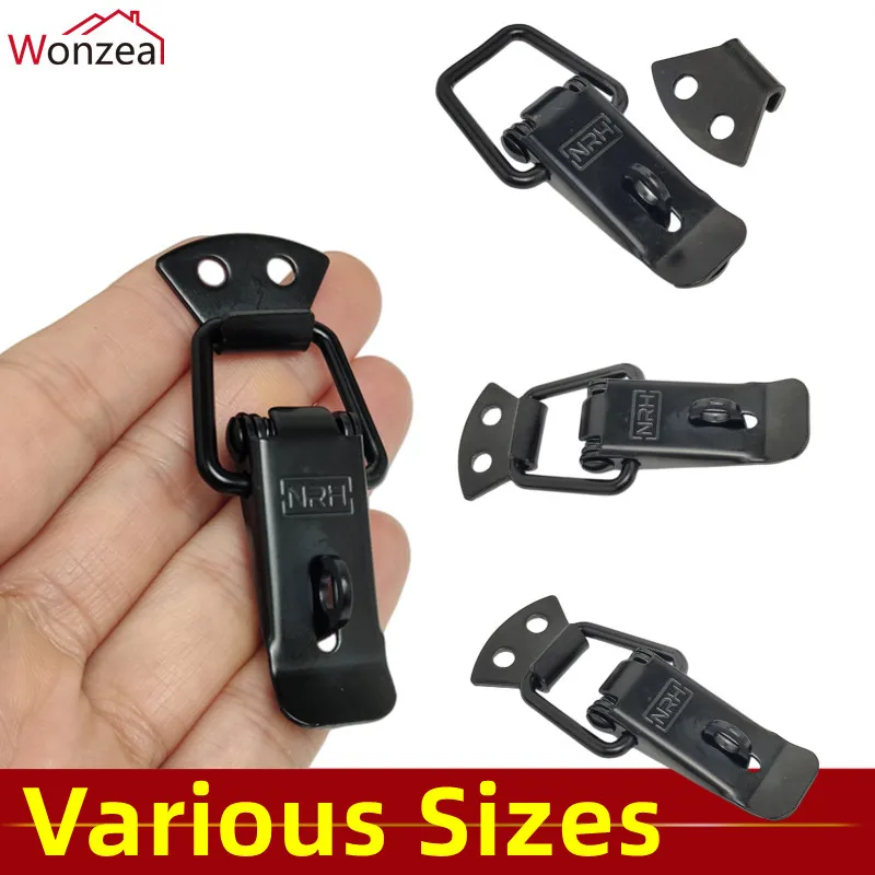 1pc Black Hasp Length Door Lock Buckle Lock Car Bumper Box Nose Cabinet Fixed Toolbox Case Metal Spring Toggle Latch Catch