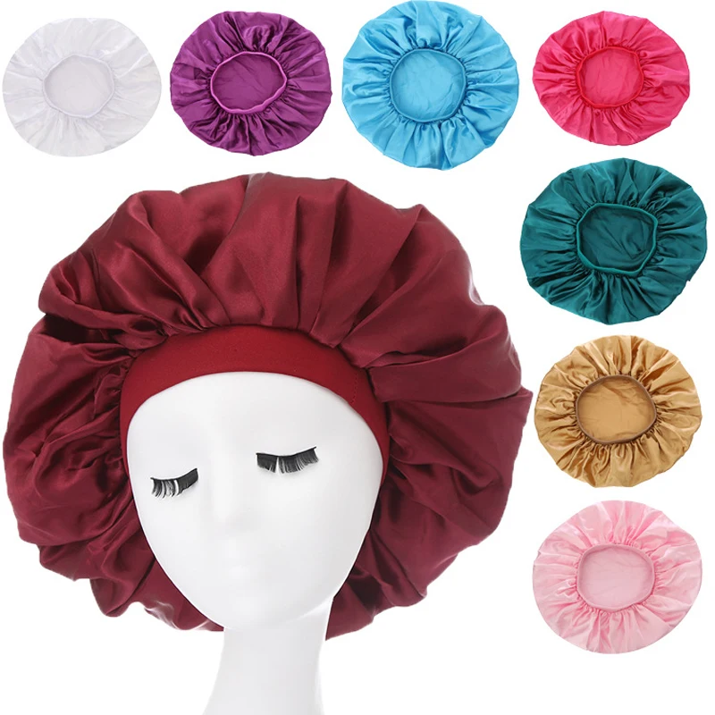 Newly Satin Bonnet Cap For Women Sleeping Night Hat For Curly Hair Bathing Shower Cap Head Cover Sauna Spa Bathroom Accessories