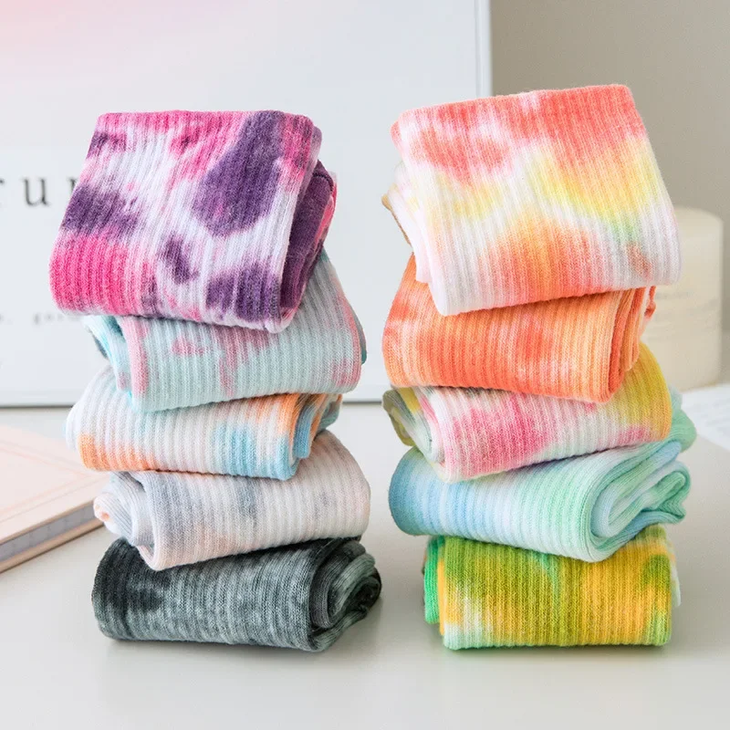 Fashion Tie-dye Cotton Breathable Non-slip Mid-calf Yoga Pilates Socks Indoor Dance Fitness Training Sports Socks Floor
