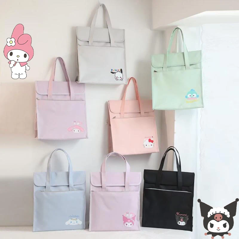 

Sanrio Cinnamoroll Kuromi Mymelody Аниме Сумка для обучения школьный класс Брезентовая сумка двухслойная Сумка-тоут художественный пакет сумки для покупок