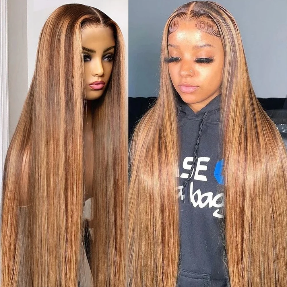 

Highlight 13X6 HD Transparent Lace Front Wig P4/27 Colored Human Hair Wigs Preplucked Straight 13x4 Lace Front Wig For Women
