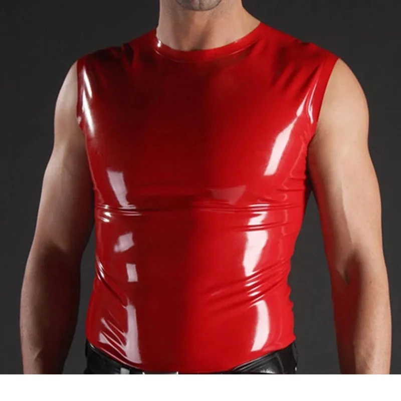 

Fashion Latex Unisex Red Short Slevees Top 0.4mm Rubber Size XXS-XXL