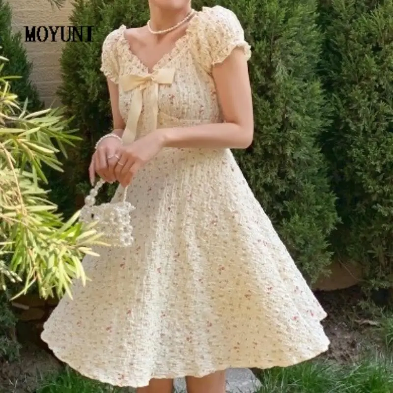 

Summer Elegant Floral Print Dress Women French Casual Sweet Vintage Sexy Mini Dress Female A-line Puff Sleeve Party Dress 2021