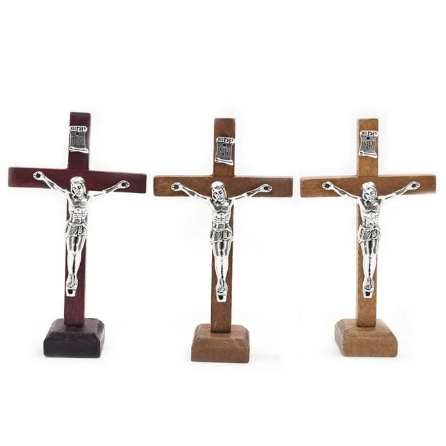 1 Pc Fából Készült Katolikus Jézus Kereszt Állvány Vintage Vallásos Keresztény Keresztényre Keresztményes Egyház Otthoni Polc Asztali Díszek - Image 2