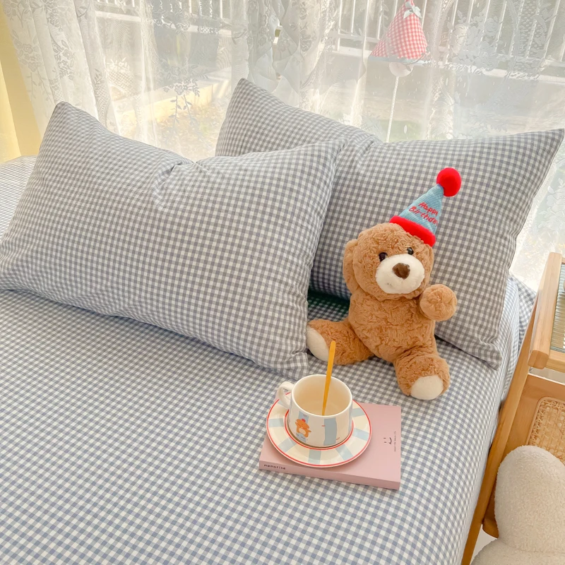 Mattress cover Japanese Style 100% Cotton Woven Flat Fitted Bed Sheet With Elastic Couple Bed Linen Single Bedding Full Size 5