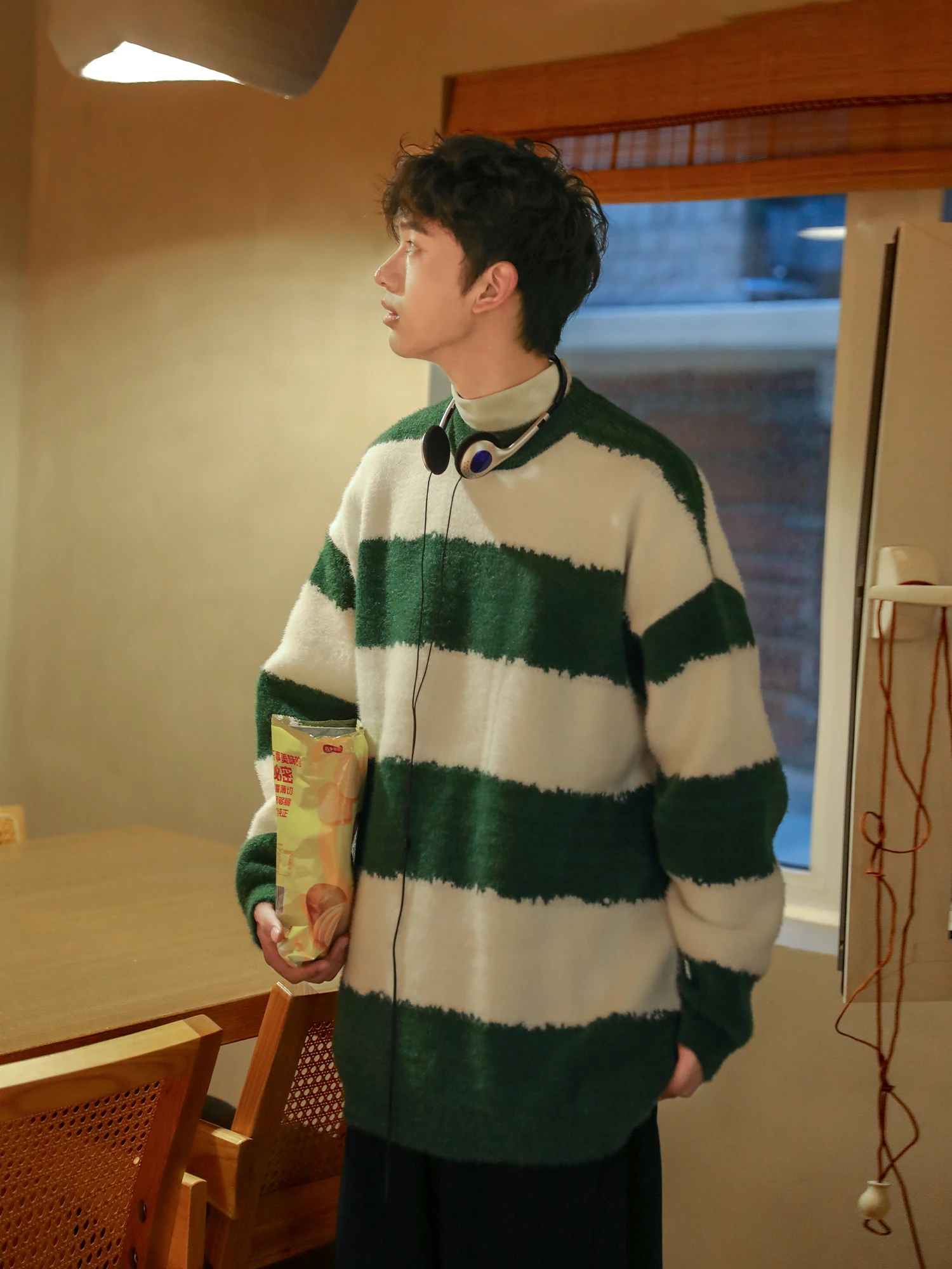 Pullover Sweater Men's Striped round Neck Fashion Color Matching Couple's Autumn and Winter New Fashion Casual Inner Versatile