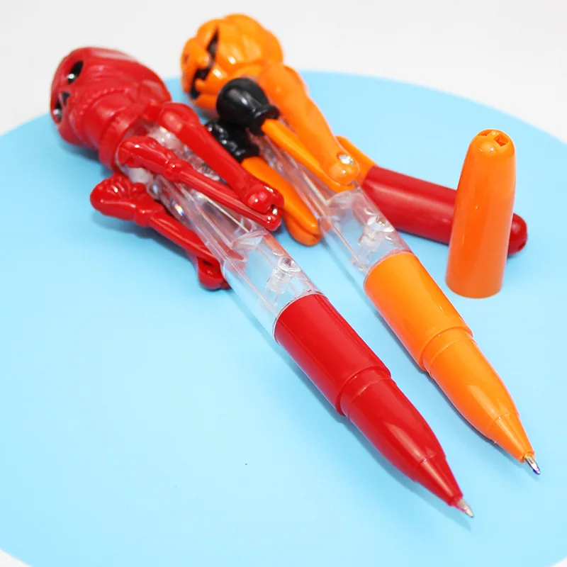 New Halloween Skull Boxing Pen Toys Creative Personality Fun Eyes Will Glow Skull Ballpoint Pen Children Decompression Toys