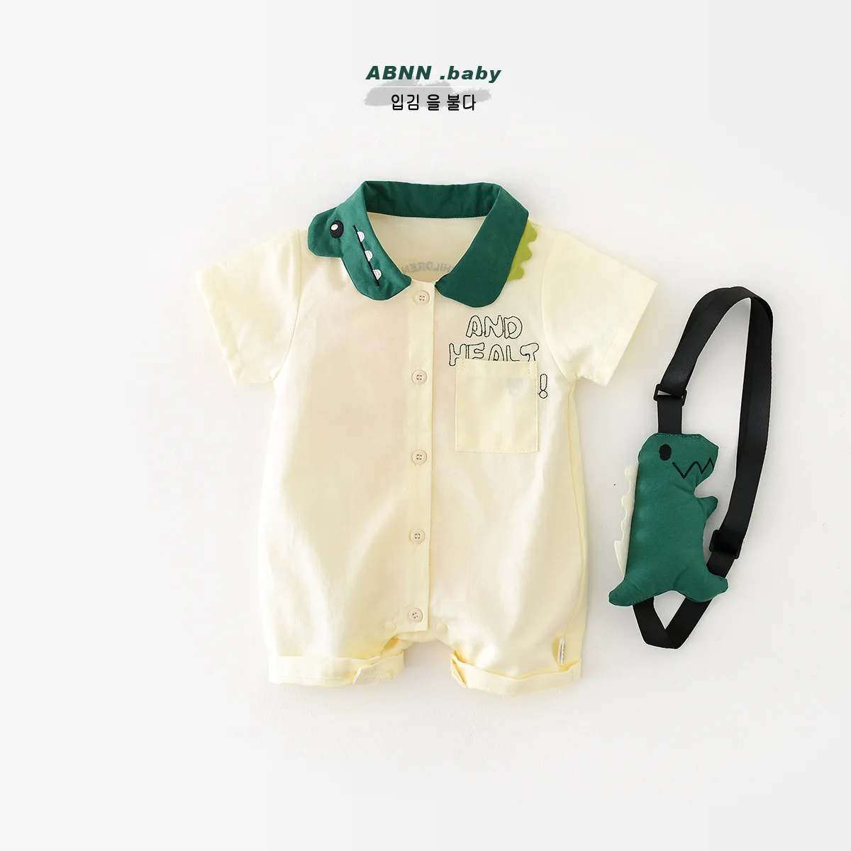 Summer Korean Newborn Boys Jumpsuit Turn Down Collar Single Breasted Letter Print Infant Boys Bodysuit Cotton Baby Boys Romper