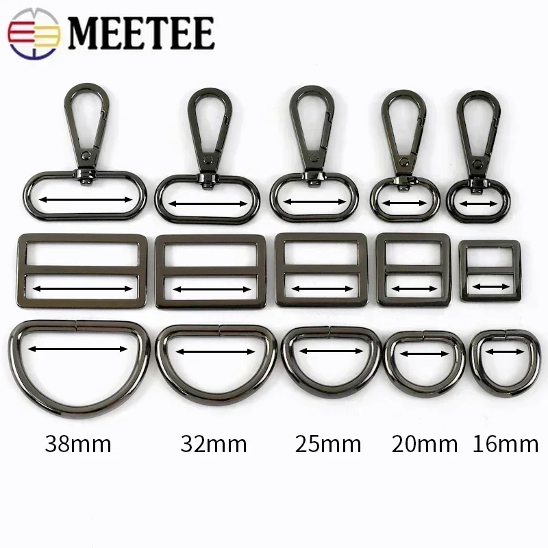 2/3 세트 16-38mm 금속 랍스터 회전 버클 웨빙 조절기 트라이 글라이드 슬라이더 가방 스트랩 D 링 버클 DIY 하드웨어 액세서리
