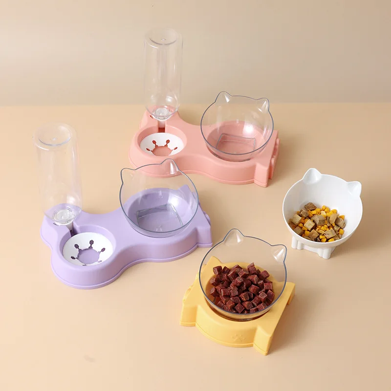 Pet Food Bowl Automatic Feeder All-in-One Splice Dog and Cat Drinking Fountain Raised Dish