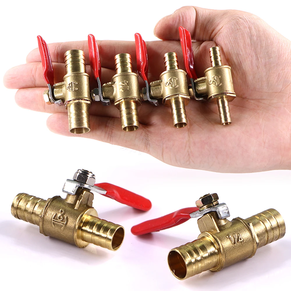 

6/8/10/12mm Brass Barb Ball Valve Hose Adapter Red Handle Copper Pipe Fittings DIY Connector Coupler Extender for Water Oil Fuel