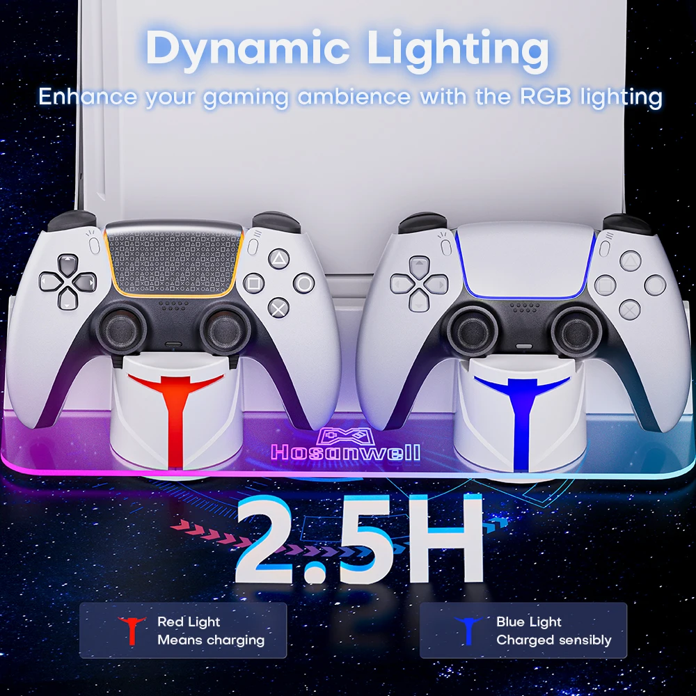 Tuodes 벽걸이형 컨트롤러 충전 도크 RGB 컬러 안정적인 금속 스탠드 충전 스테이션 PS5 / PS5 Pro / PS5 슬림용