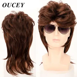 OUCEY Wigs for Men Heat Resistant Fiber Synthetic Hair Men's Wig Black Brown Natural Wigs Male Retro Rock Party Cosplay Wig