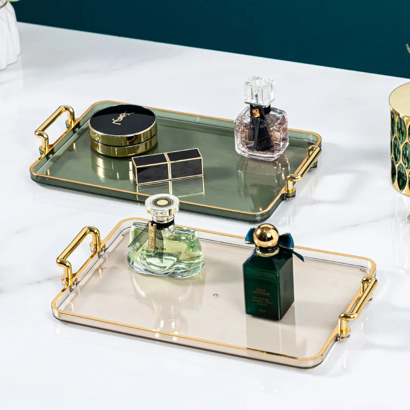 Luxury Storage Tray With Golden Handle Tea Dessert Fruit Jewelry Makeup Display Rack Table Organizer Home Decor |