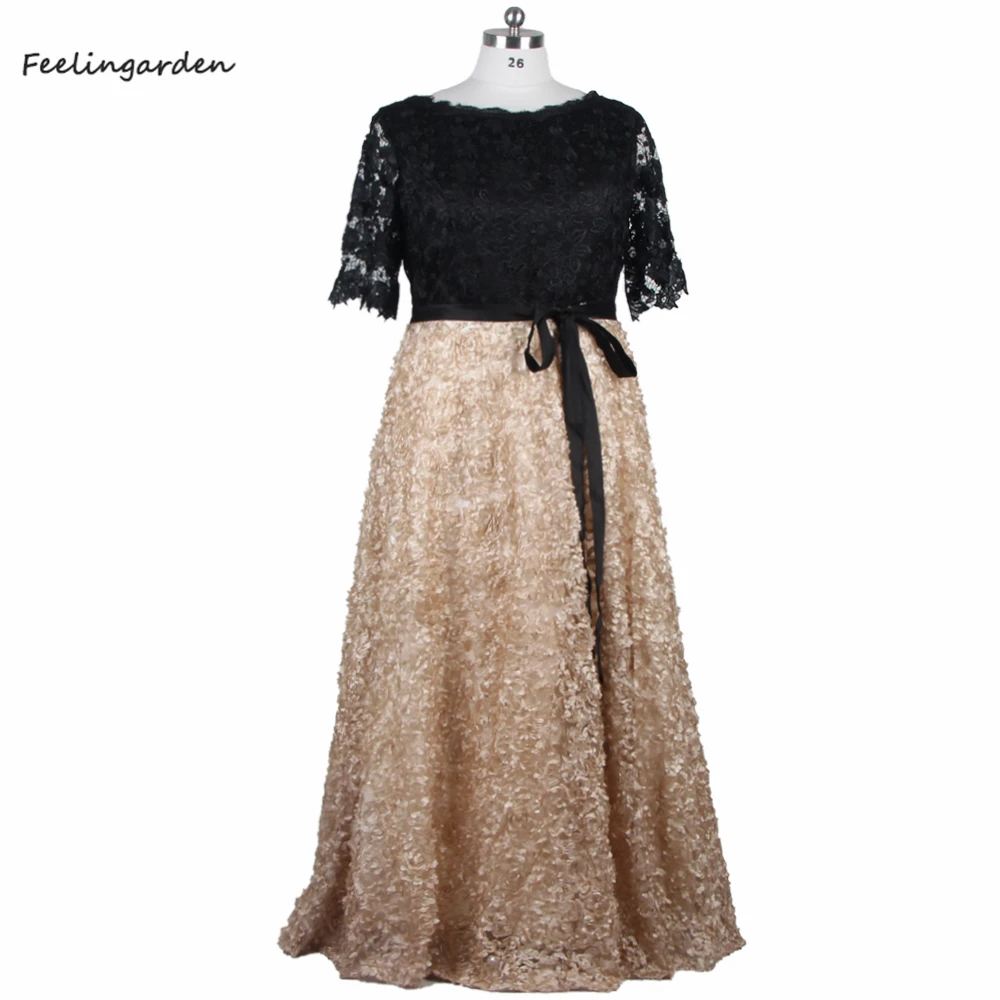 

It's YiiYa Clearance Evening Dresses Size 20 O-neck Half Sleeves Black Khaki Zipper A-line Floor Length Women Party Dress YS030
