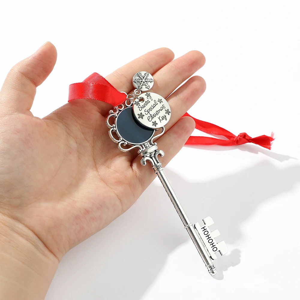 

Magic Santa Key Santa Claus Door Key Ornament With Ribbon Bow for Christmas Decoration Metal Jewelry Accessories Gifts