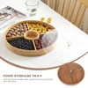 Bamboo Dried Fruit Snack Plate Compartment Food Storage Tray Appetizer Serving Platter Candy Pastry Nuts Dish With Lid 3